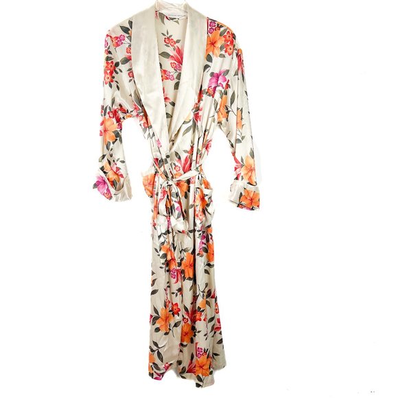 Victoria's Secret Other - Victoria's Secret Vintage Heart Label Long Floral Satin Robe Size M/L EUC T2068
